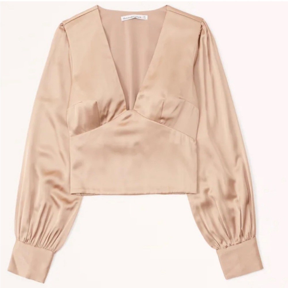 NWT Abercrombie & Fitch Long-Sleeve Satin Puff Sleeve Top